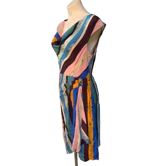 Tracy Reese Silk Watercolor Draped Sheath Dress Stripes Size 10 - Picture 3 of 9